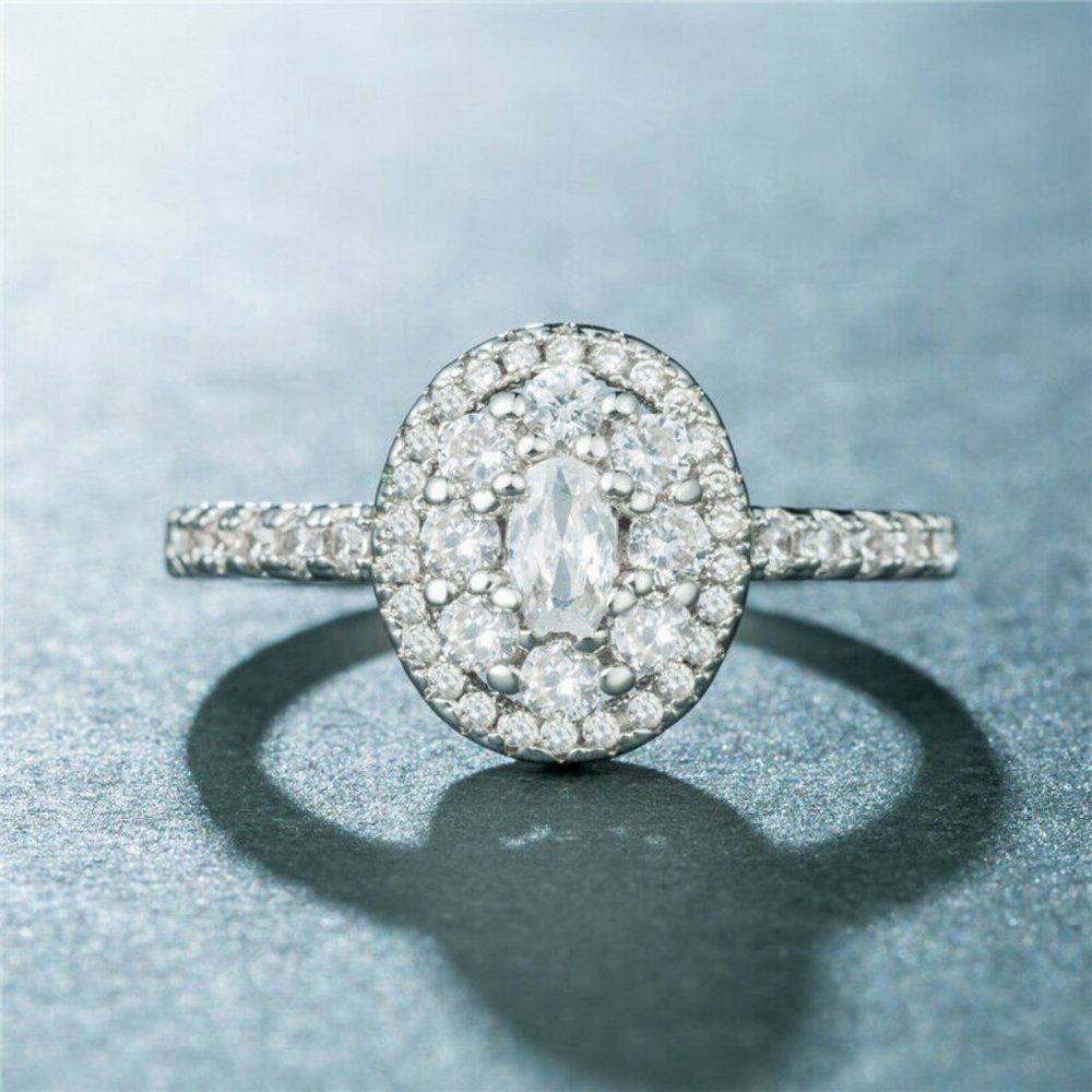 925 Silver Oval Cut White Sapphire Ring New - Picture 2 of 5